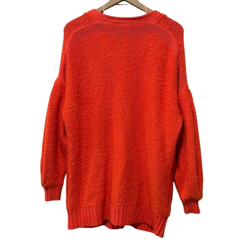 Free People Oversized Duster Cardigan XS Orange Boho Fuzzy Alpaca Wool Slouchy
